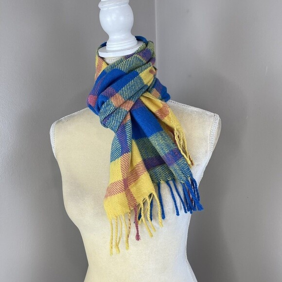 Mens Multicolored Plaid Flannel Fringe Scarf 50” x 12” Inches - Picture 3 of 6